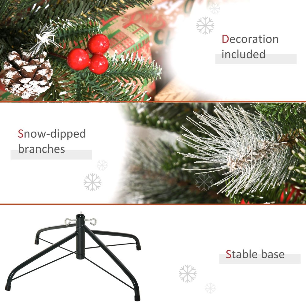 4FT Artificial Snow-Dipped Christmas Tree Foldable Berries White Pinecones Green