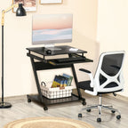 Movable Computer Desk with 4 Moving Wheels Sliding Keyboard Tray Home Office Workstation Black