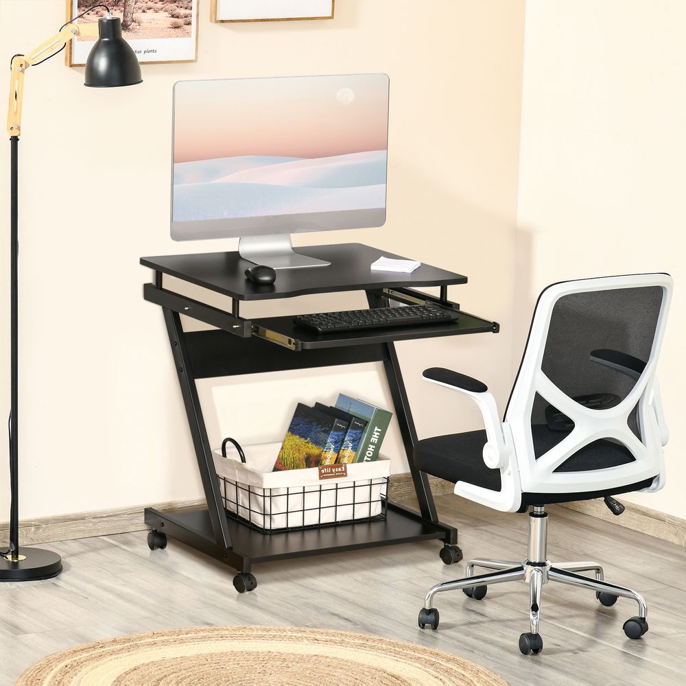 Movable Computer Desk with 4 Moving Wheels Sliding Keyboard Tray Home Office Workstation Black