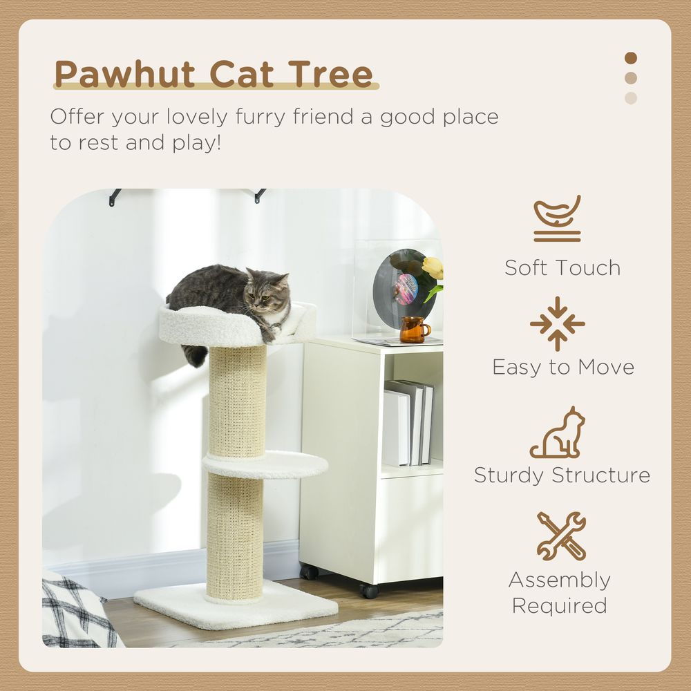 2 Tier Cat Resting Tree - Top Basket Cushion, Sisal Post - Cream White