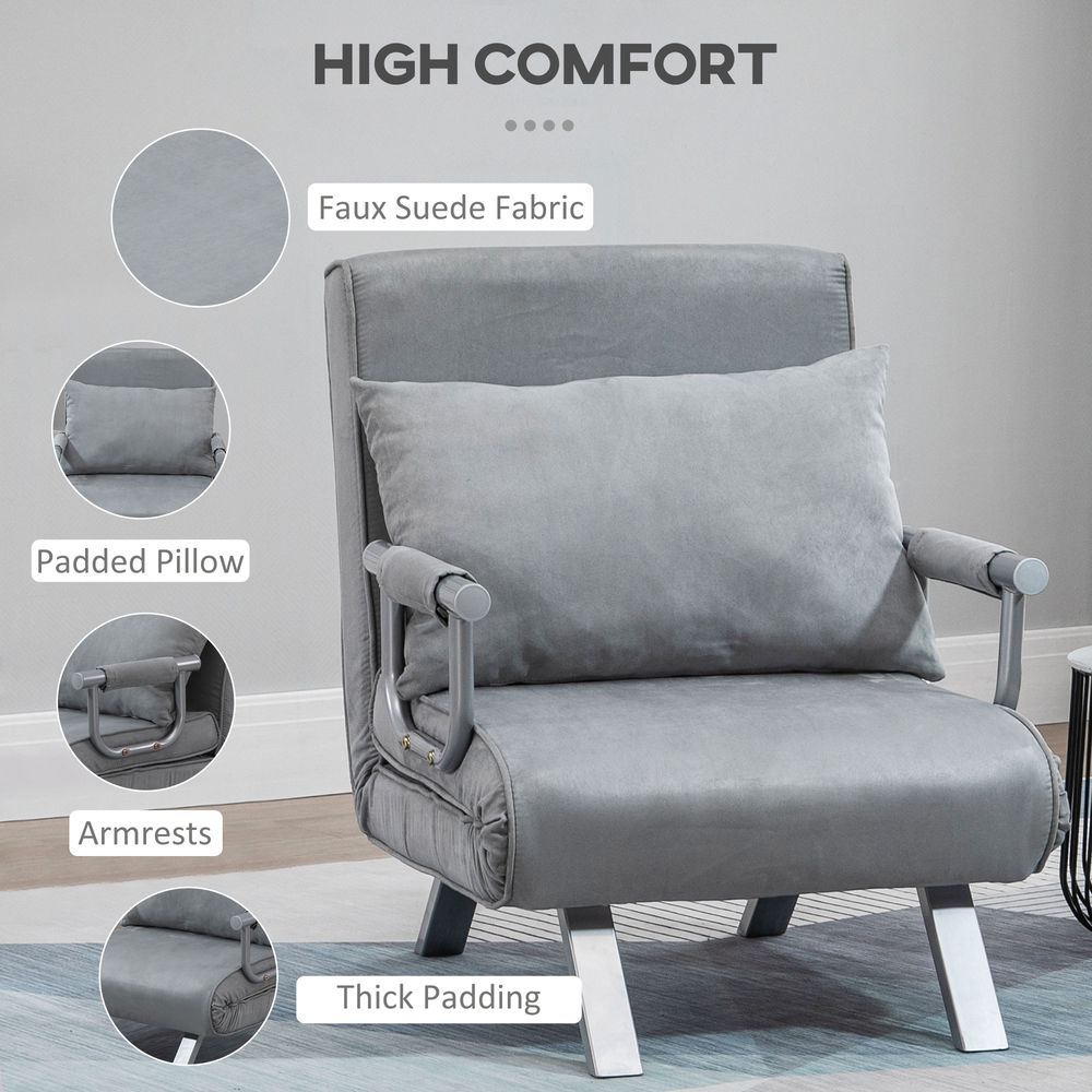 Modern 4-In-1 Single Sofa Bed Sleeper Foldable Portable Armchair Bed Chair Lounge Couch with Pillow for Living Room, Bedroom, Light Grey