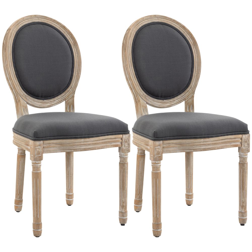 French-Style Dining Chairs Set of 2 with Linen Upholstery, Backrest in Linen