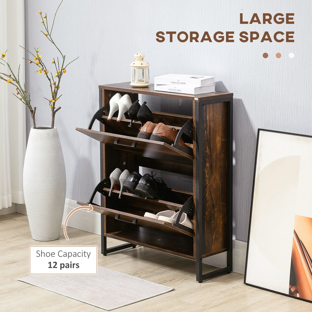 Rustic Brown Shoe Cabinet - 2 Flip Door, Divider, Entryway