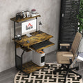 Rolling Computer Desk with Keyboard Tray and Storage Shelves, Rustic Brown