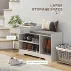 Upholstered Entryway Shoe Bench with Storage Drawer Open Shelf White