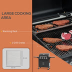 4 Burner Gas Grill Portable BBQ Trolley w/ 4 Wheels and Side Shelves