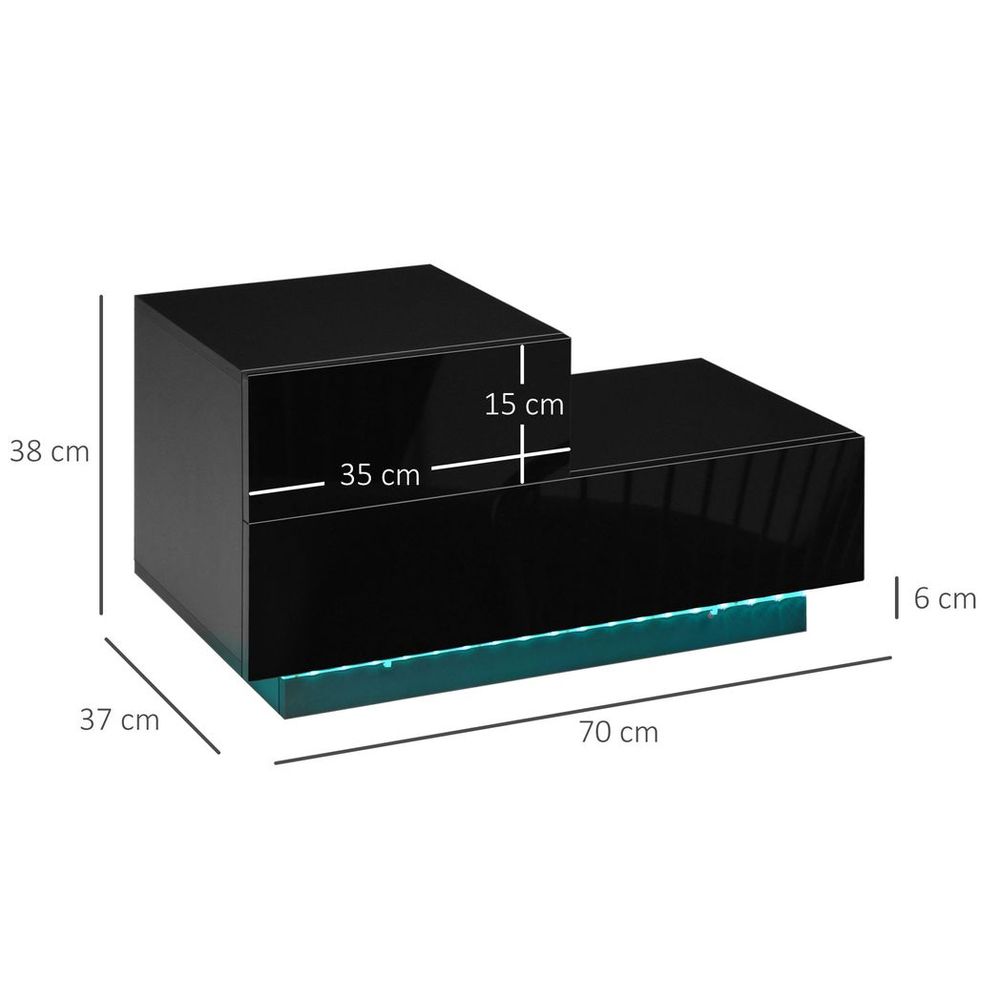 Modern Bedside Table with LED Light - Black