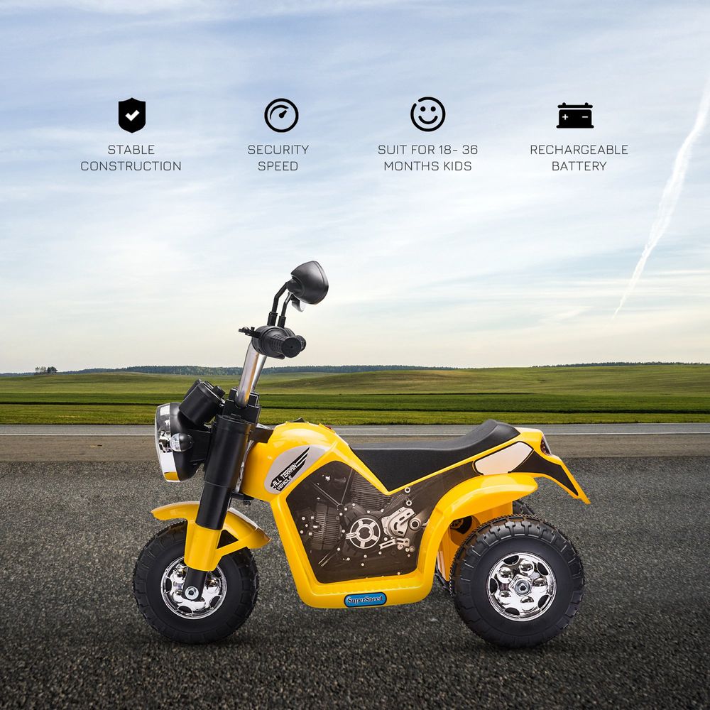 6V Kids Electric Motorbike 3 Wheels Ride On Toy with Horn Headlights Realistic Sounds for Girl Boy 18-36 Months Yellow