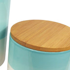 Set of Three Canisters Aqua Green Ceramic Storage Jars with Lids in Green