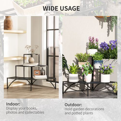 3 Tier Metal Corner Plant Stand for Garden Balcony Patio, Black