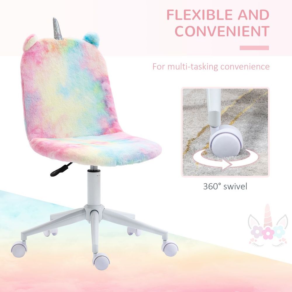 Fluffy Unicorn Office Chair: Swivel Wheel, Cute Desk Chair, Rainbow; Comfortable, Fun Design