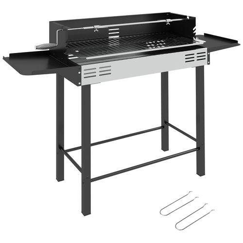 Charcoal Spit Roasting Machine w/ 3-Tier Grill Grate & Foldable Shelves