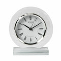 Wm.Widdop Round Glass Mantel Clock - Contemporary Design, Silver Bezel, Roman Numeral Dial - Gift, Long-lasting Style