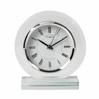 Wm.Widdop Round Glass Mantel Clock - Contemporary Design, Silver Bezel, Roman Numeral Dial - Gift, Long-lasting Style