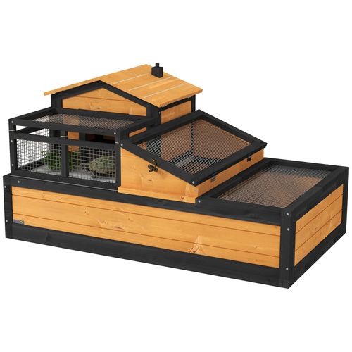 Wooden Tortoise House Indoor Outdoor w/ Balcony, Tray, Openable Roof