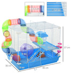2 Tier Hamster Cage Carrier Habitat Small Animal House with Exercise Wheels Tunnel Tube Water Bottle Dishes House Ladder for Dwarf Mice, Blue