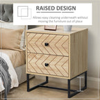 Quirky Zig Zag Bedside Table, 2 Drawers, Black Metal Handles