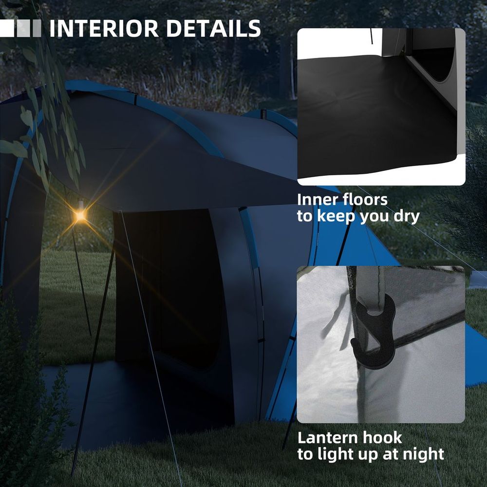 4-6 Man Camping Tent with 2 Bedroom and Living Area, Grey and Blue