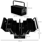 3 Tier Metal Toolbox with 5 Tray Carry Handle 45cmx22.5cmx34.5cm Black