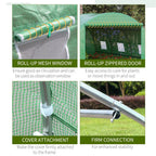 Tunnel Greenhouse with Roll-Up Door & 6 Windows - Green