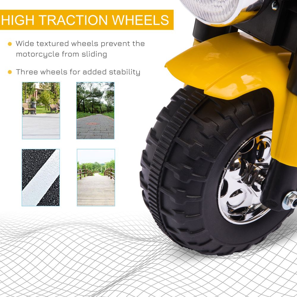 6V Kids Electric Motorbike 3 Wheels Ride On Toy with Horn Headlights Realistic Sounds for Girl Boy 18-36 Months Yellow