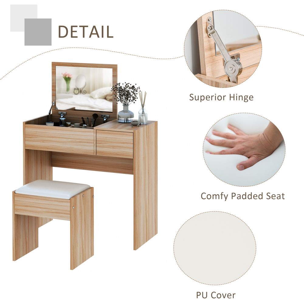 Dressing Table Set with Padded Stool - Stylish, Multi-Purpose, Mirror, Storage, Comfortable