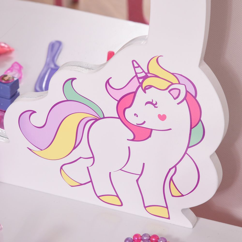 Magical Unicorn Girls Vanity Set with Mirror and Stool, Ages 3-6