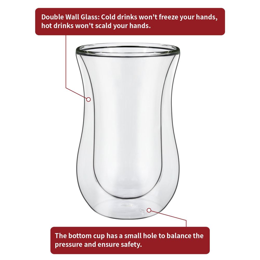 Transparent Double Wall Glasses - for Hot & Cold Drinks - Minimalist Design - Set of 2