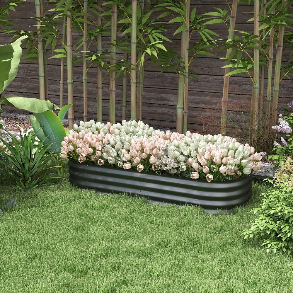 Galvanised Raised Garden Bed with Safety Edging - Dark Grey