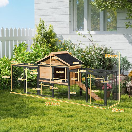 Rabbit Hutch Outdoor with Steel Run Removable Plastic Tray Natural