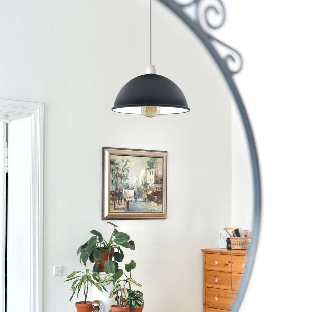 Vintage Black Industrial Dome Pendant Lamp Shade - Easy Fit E27 Light Fitting 60W - Metal Construction
