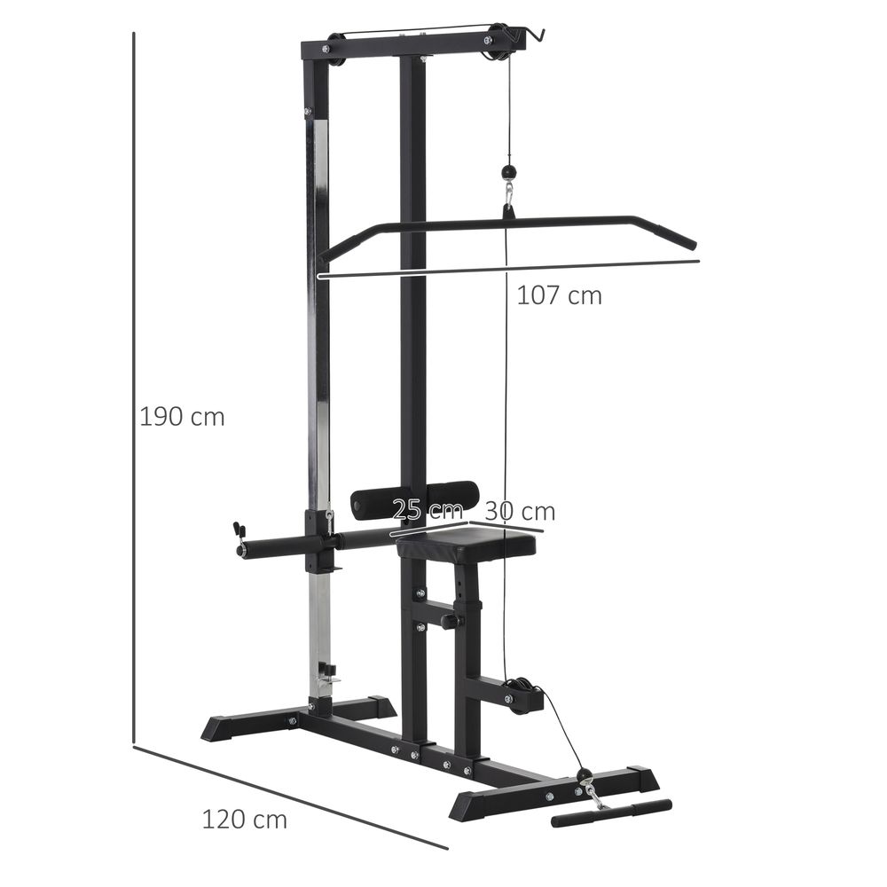 Lat Pull Down Machine with Extra Pulley for Seated Rows, Cable Pulley System with Adjustable Seat for Home Gym