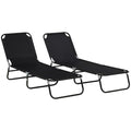 Folding Sun Loungers Set of 2 with Adjustable Backrest, Black