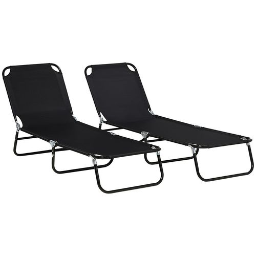 Folding Sun Loungers Set of 2 with Adjustable Backrest, Black