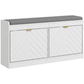 Shoe Bench with 2 Flip Drawers, Cushion, 8 Pairs for Entryway White