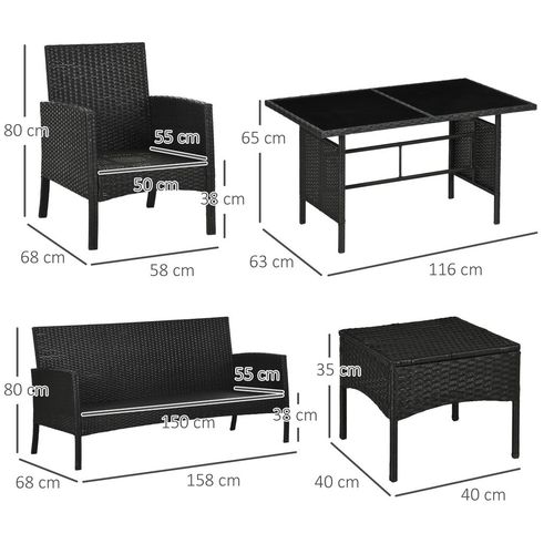 Rattan Garden Furniture Sofa Set, 2 Armchairs 2 Footstools Table White