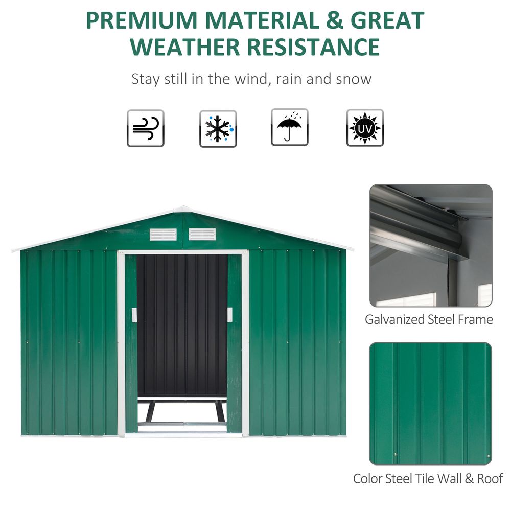 Green Metal Garden Shed - 9x6ft Storage Container w/ Door & Roof - Buy Now!