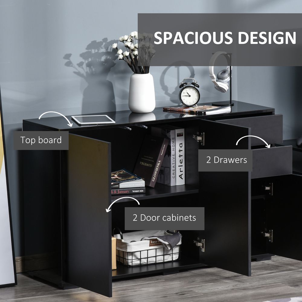 High Gloss Frame Sideboard, Side Cabinet, Push-Open Design with 2 Drawer for Living Room, Bedroom, Black