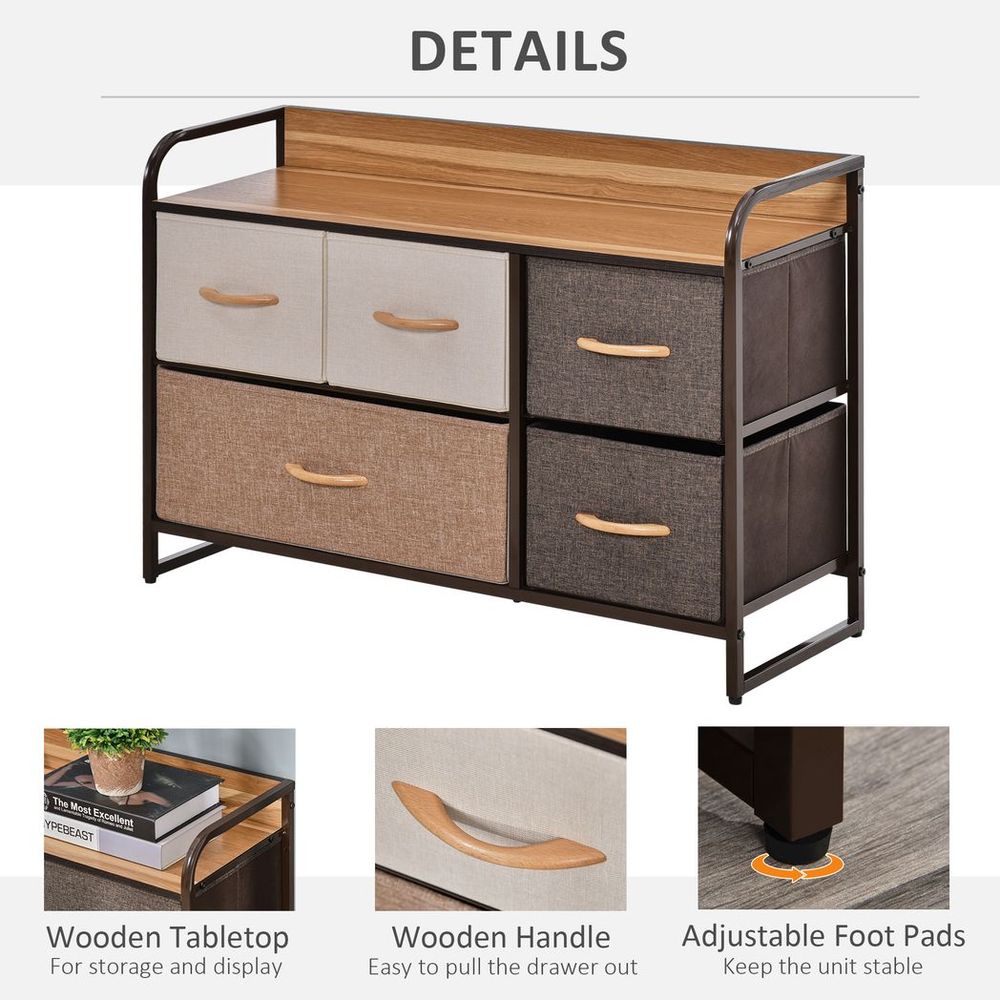 5-Drawer Storage Tower Dresser - Wood Top, Steel Frame - Storage Organizer - Easy Assembly