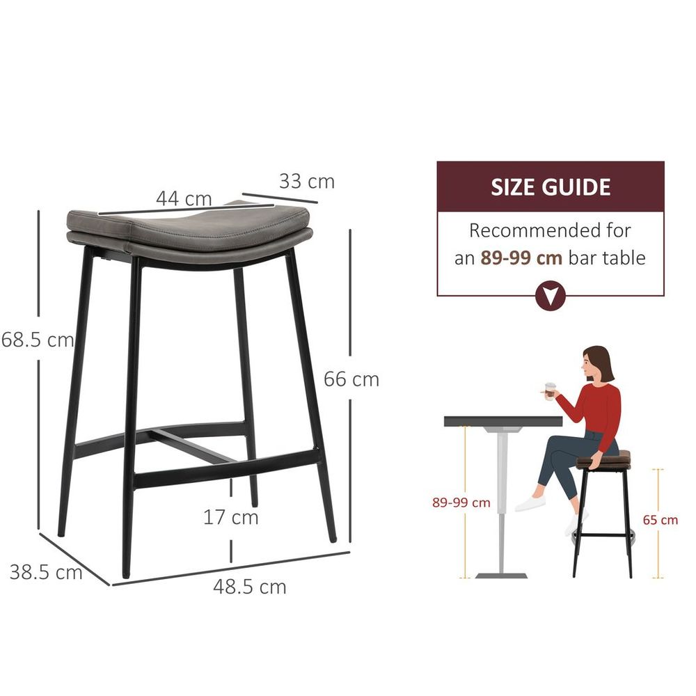 Upholstered Bar Stools Set of 2 - Curved Seat - Grey