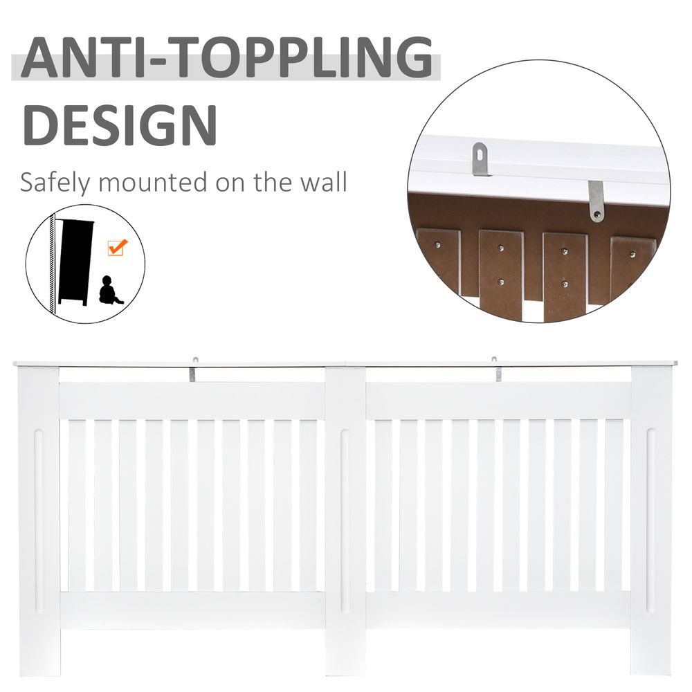 Slatted Radiator Cover Painted Cabinet MDF Lined Grill in White (172L x 19W x 81.5H cm)