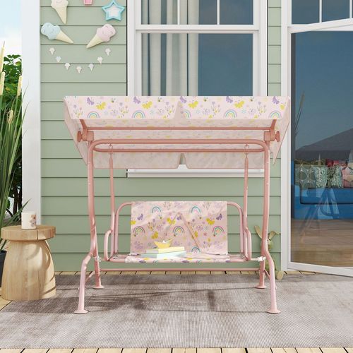 Kids Garden Swing Chair, Swing Seat with Adjustable Canopy, Pink
