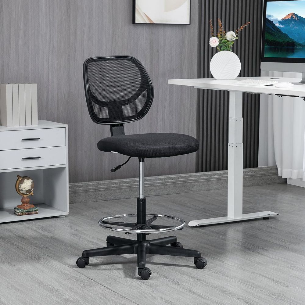Adjustable Draughtsman Chair with Footrest - Black