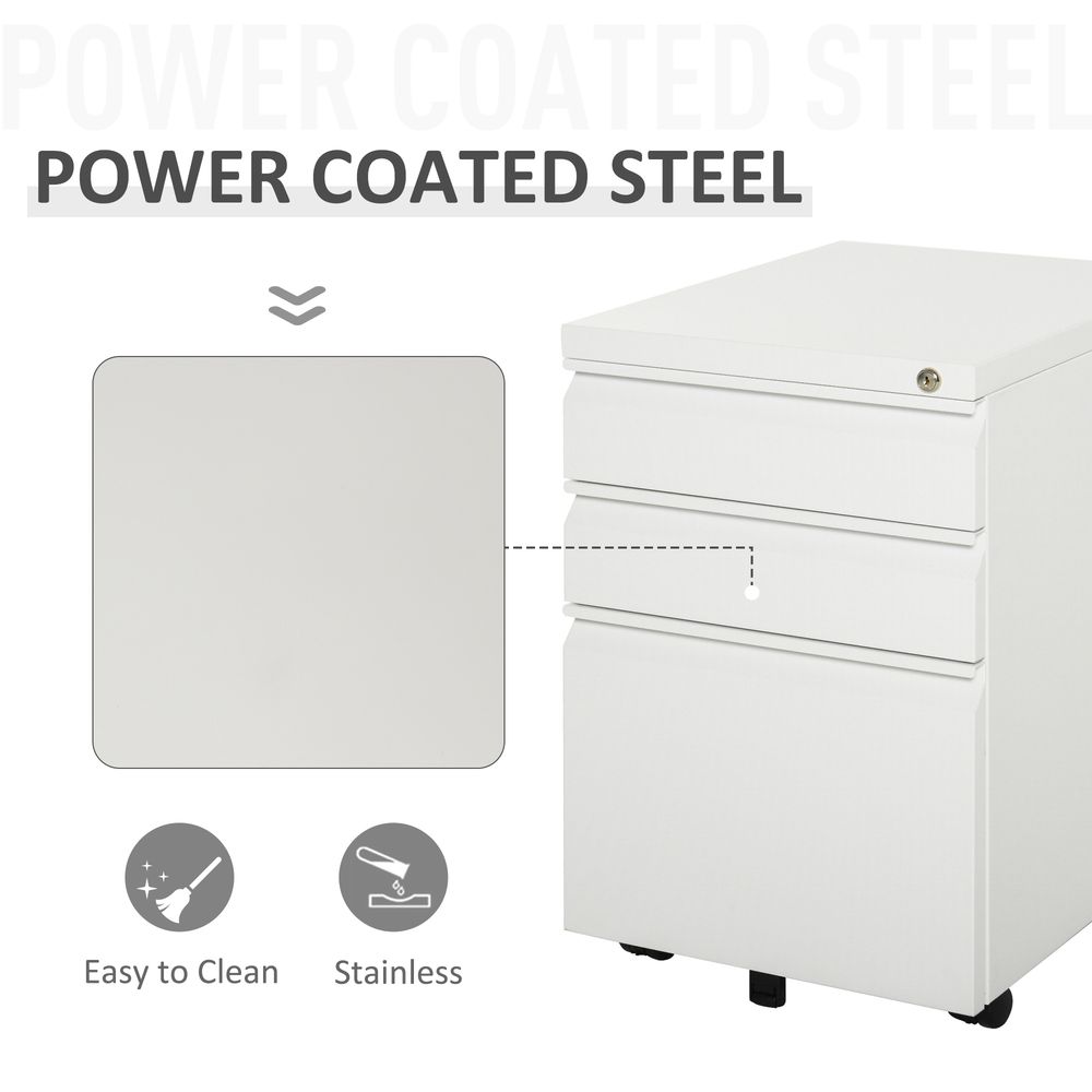 Mobile Vertical File Cabinet Lockable Metal Filling Cabinet with 3 Drawers Anti-tilt Design for Letter A4 Legal Size Fully Assembled Except Casters White