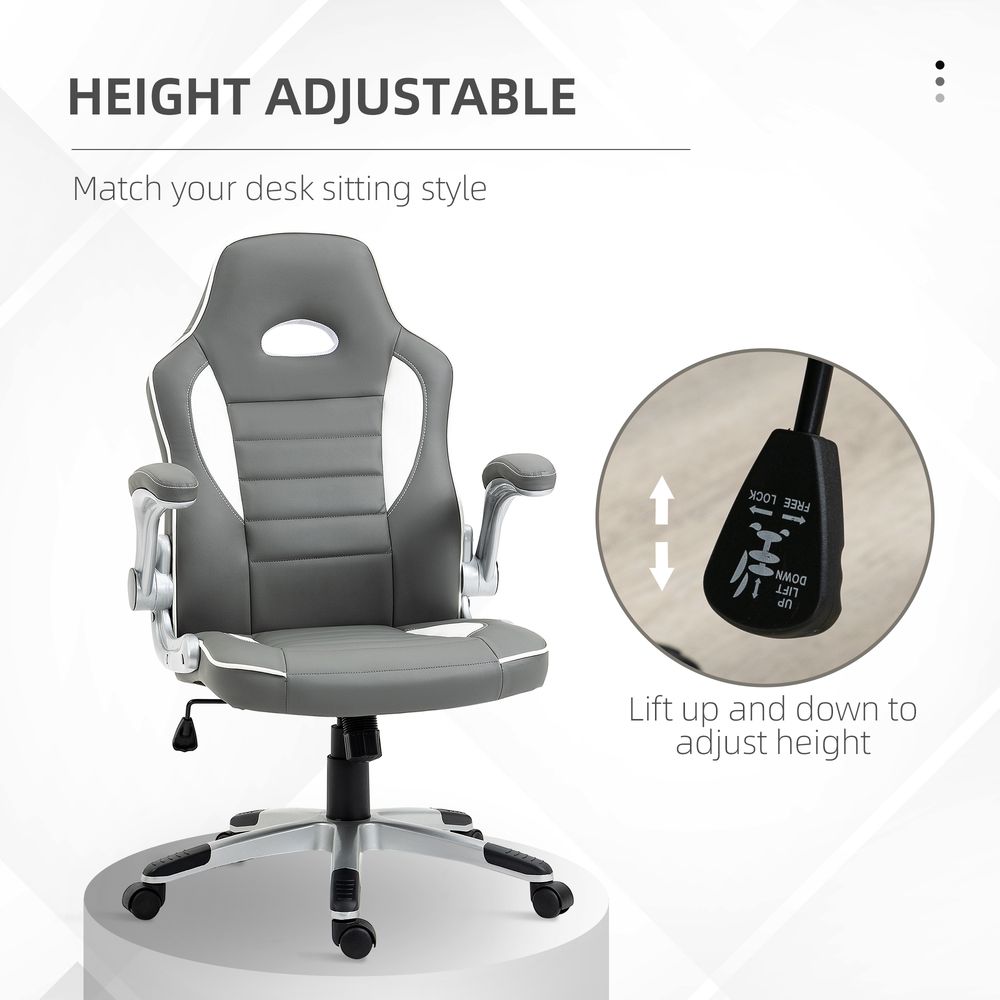 Adjustable Racing Gaming Chair with Armrests - Grey