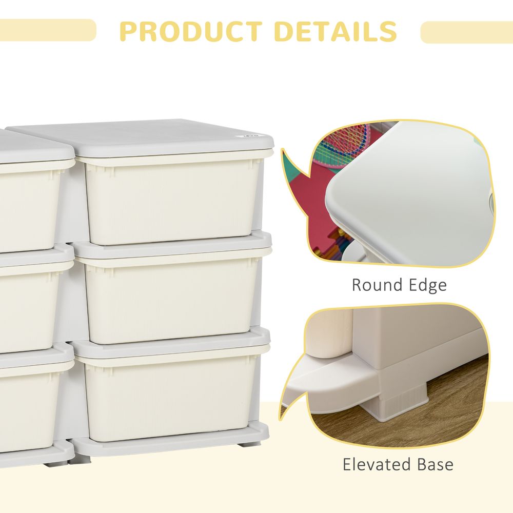 Kids Storage Units with 6 Drawers 3 Tier Chest Vertical Dresser Tower Toy Organizer for Nursery Playroom Kindergarten Cream