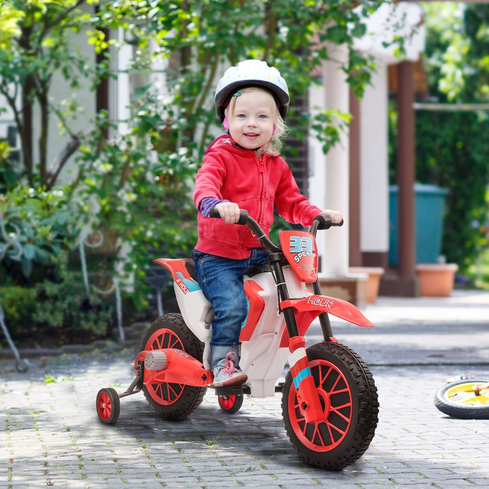 Electric Ride-On Motorbike for Kids - Training Wheels - Ages 3-5 - Red