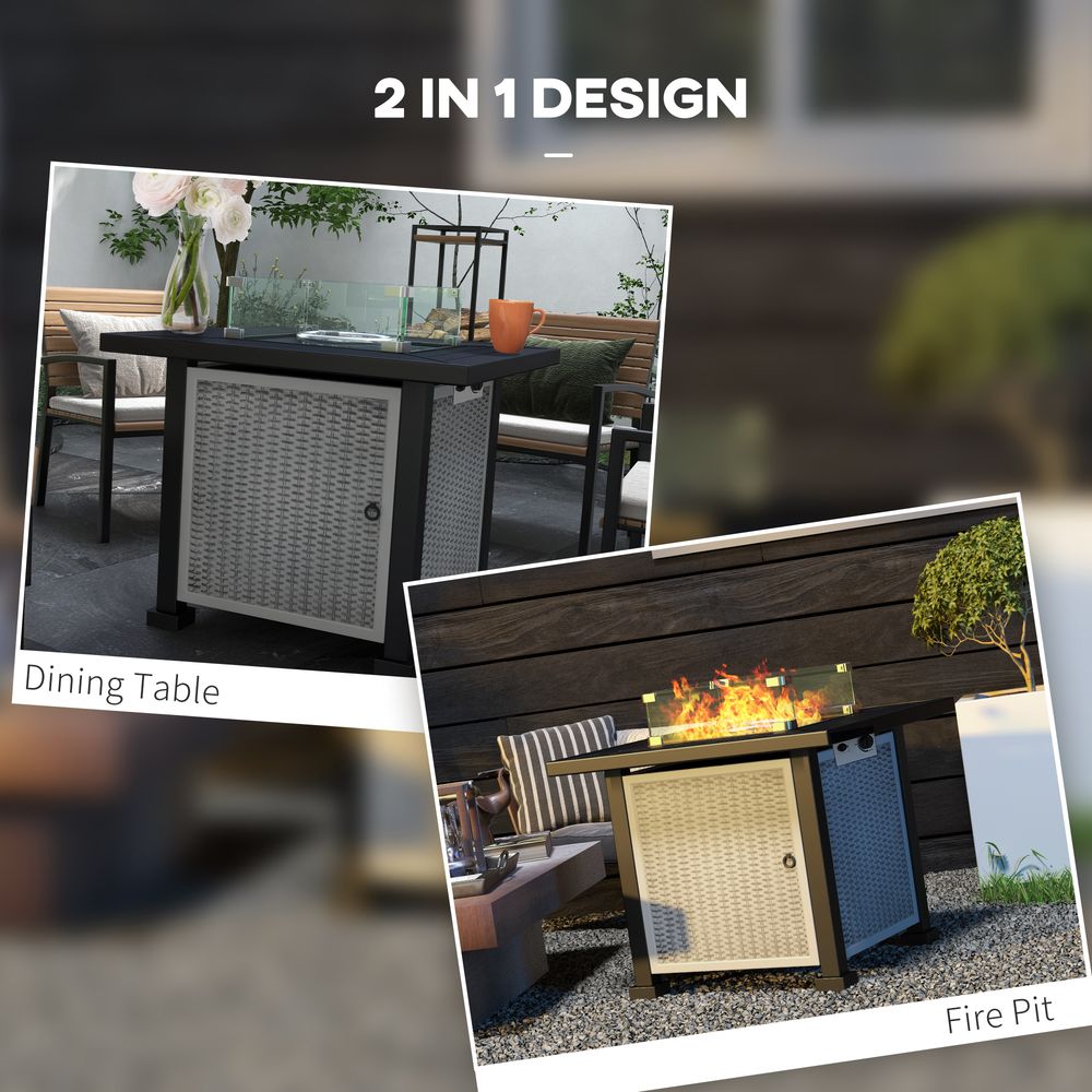 Outdoor Gas Fire Pit Table w/ Wind Screen & Glass Beads, Grey - 50,000 BTU Propane Burner