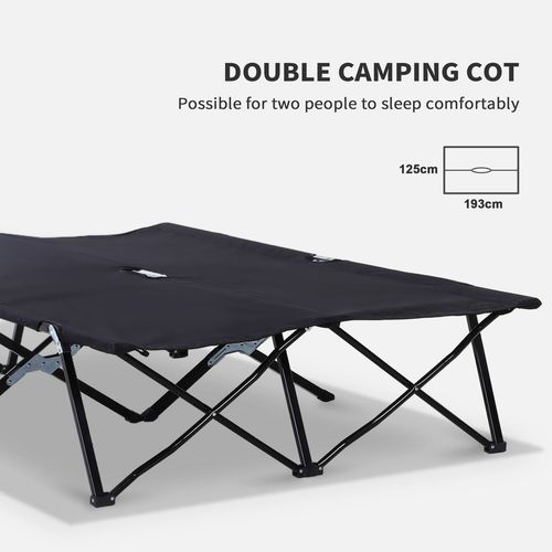 Double Camping Folding Cot Outdoor Portable Sleeping Bed, Black