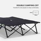 Double Camping Folding Cot Outdoor Portable Sleeping Bed, Black